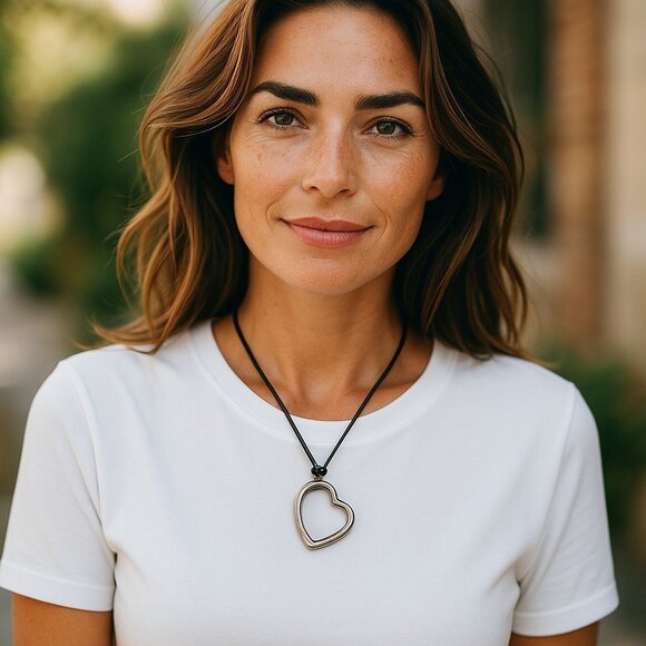 J. Jill Silver Heart Pendant Necklace Interchangeable Cord Rustic COMPASSION NWT - Picture 5 of 15